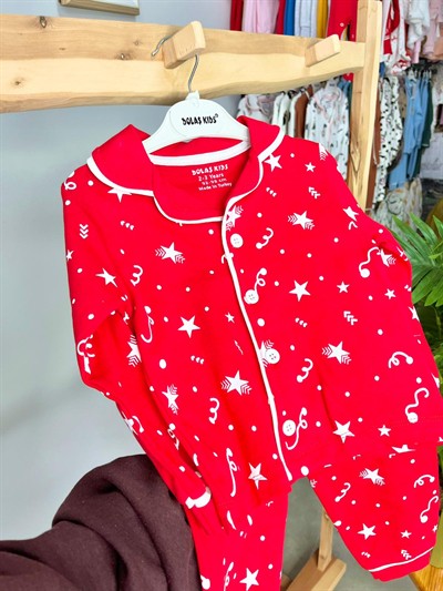 Yıldızlı Kırmızı Pijama Takımı Yaş
