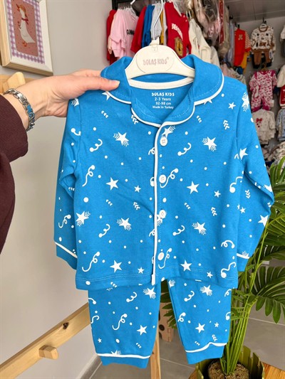 Yıldızlı Mavi Pijama Takımı Yaş