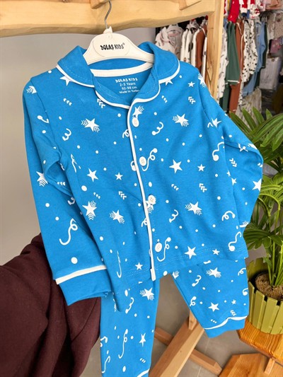 Yıldızlı Mavi Pijama Takımı Yaş