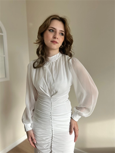 Alina Beyaz Şifon Elbise