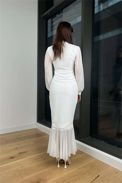 Alina Beyaz Şifon Elbise