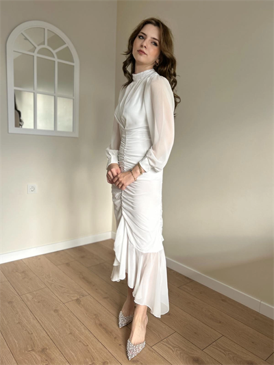 Alina Beyaz Şifon Elbise