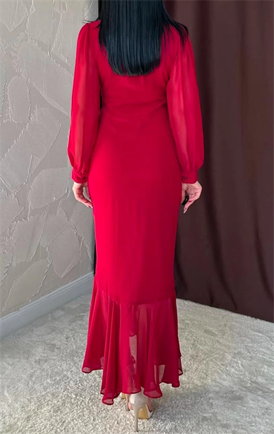 Alina Bordo Rengi Şifon Elbise