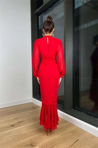 Alina Kırmızı Şifon Elbise