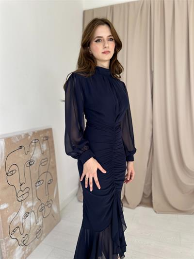 Alina Model Lacivert Şifon Elbise