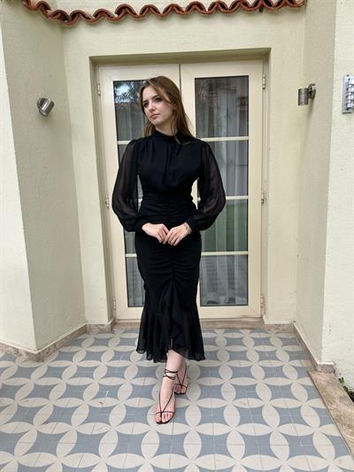 Alina Siyah Şifon Elbise