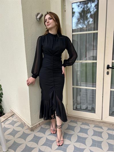 Alina Siyah Şifon Elbise