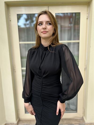 Alina Siyah Şifon Elbise