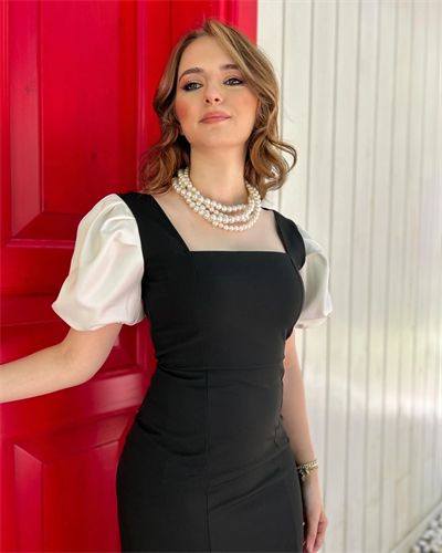 Balon Kol Kare Yaka Siyah Elbise