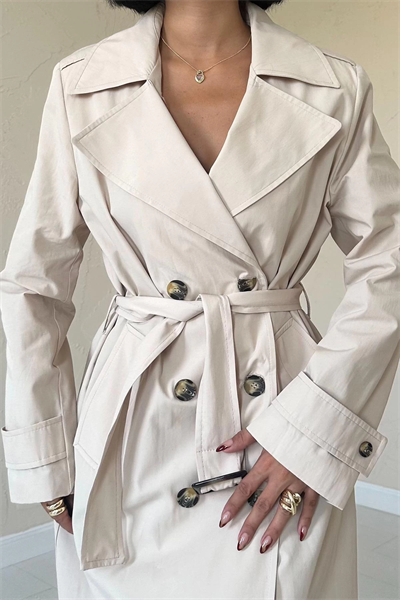 Bej Uzun Kemerli Trençkot