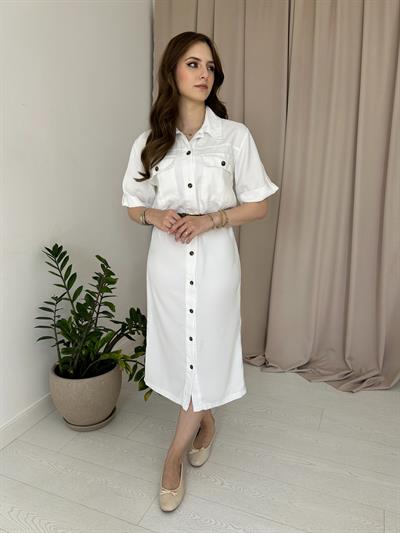 Beyaz Kemerli Gömlek Elbise