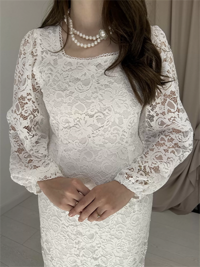 Dantel Maxi Boy Beyaz Elbise