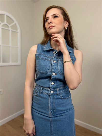 Denim Sıfır Kol Elbise