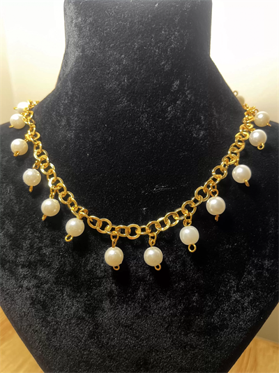 Gold Zincirli İnci Kolye ve Küpe