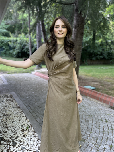 Haki Keten maxi boy elbise