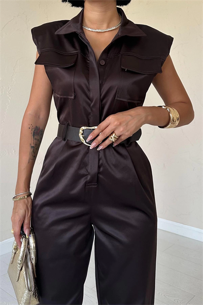 Kahverengi Vatkalı Kemerli Tulum