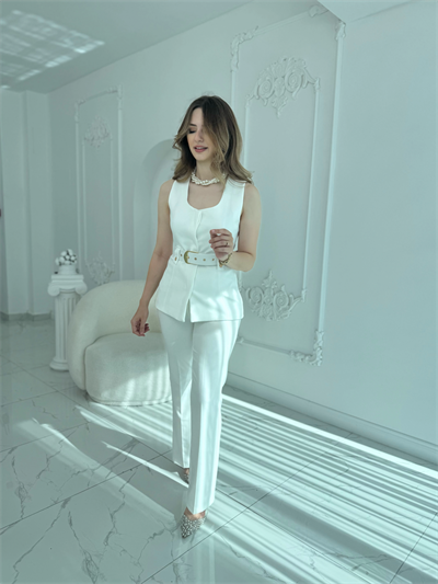 Kemer Detaylı İkili Ekru Takım