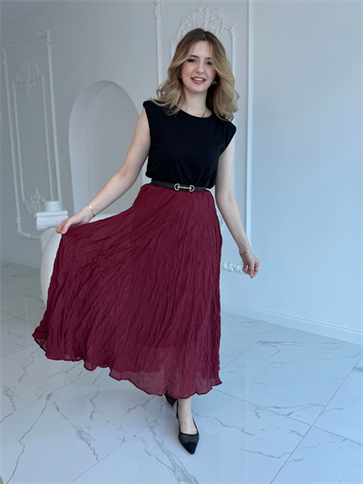 Kırışık Model Bordo Etek