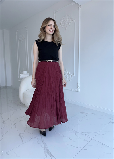 Kırışık Model Bordo Etek