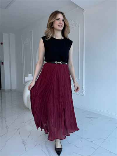 Kırışık Model Bordo Etek