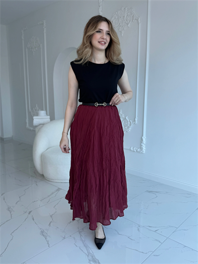 Kırışık Model Bordo Etek