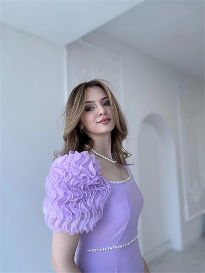 Kol Detaylı Lila Midi Boy Elbise