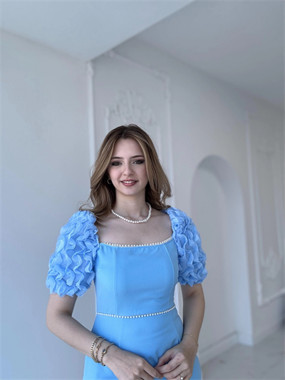 Kol Detaylı Mavi Midi Boy Elbise