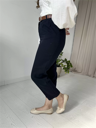 Lacivert kemerli keten pantolon