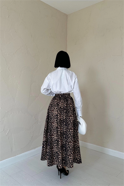 Leopar Büzgülü Uzun Etek
