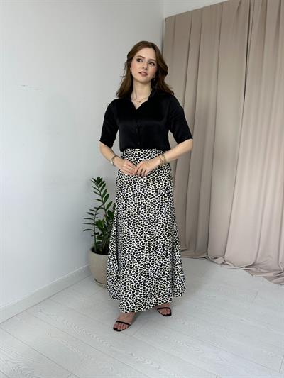 Leopar Desenli Maxi Boy Saten Elbise