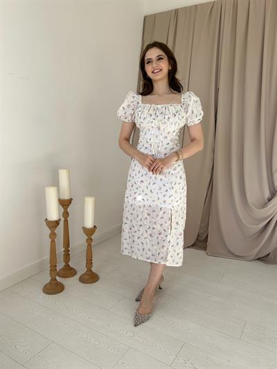 Lila Çiçekli Elbise