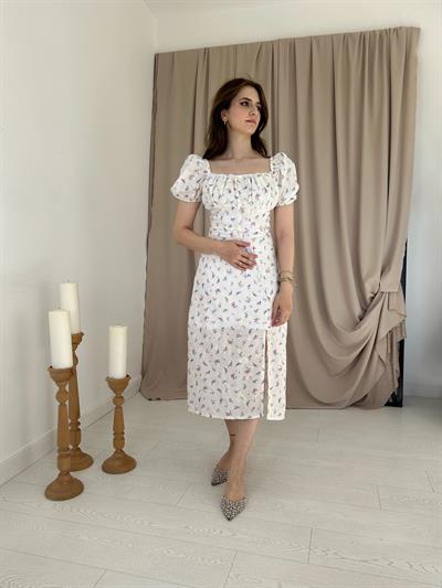 Lila Çiçekli Elbise