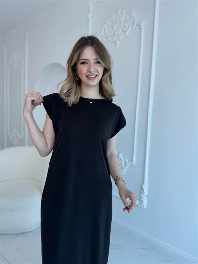 Modal Kumaş Vatkalı Maxi Boy Siyah Elbise