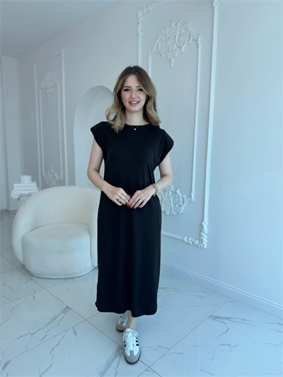 Modal Kumaş Vatkalı Maxi Boy Siyah Elbise