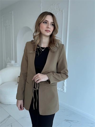 Önden bağlamalı yağ yeşili ceket
