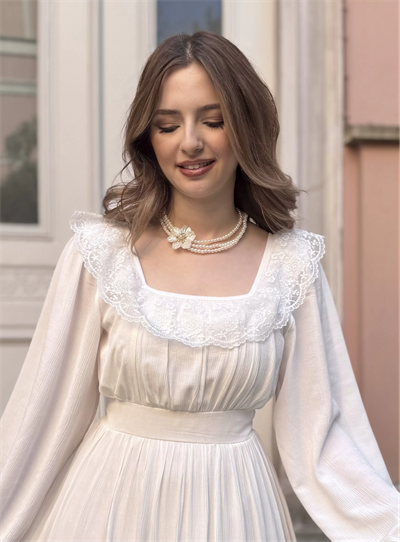 Özel Tasarım Krem Lotus İnci Kolye