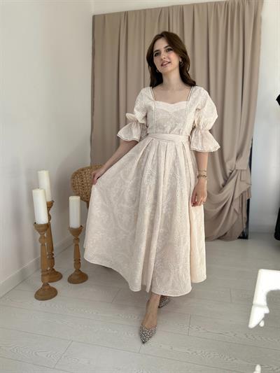 Prenses Bej Vintage Elbise