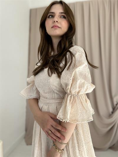 Prenses Bej Vintage Elbise