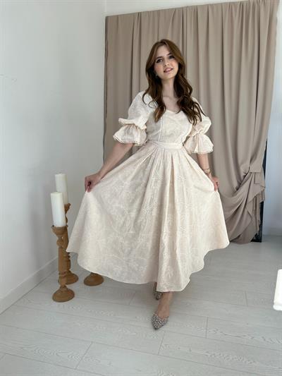 Prenses Bej Vintage Elbise