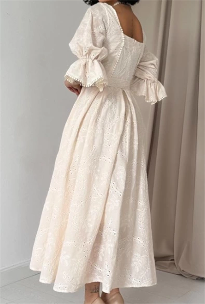 Prenses Bej Vintage Elbise