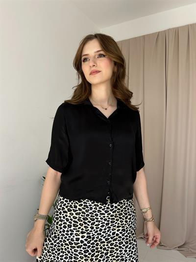 Saten Fakir Kol Siyah Gömlek