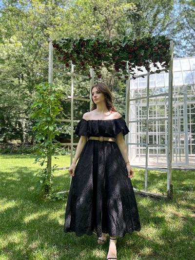 Siyah Fisto Kemerli Elbise