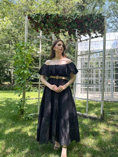 Siyah Fisto Kemerli Elbise