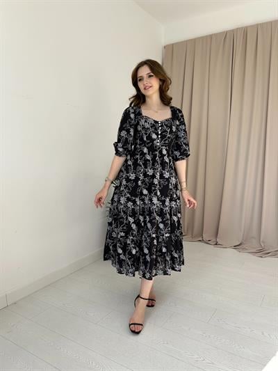 Siyah Nakış İşlemeli Brode Elbise