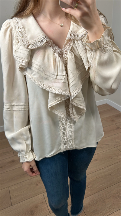 Yakası Fırfır Detaylı Vintage Bluz