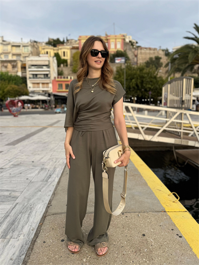 Yarasa Kol Modal Kumaş İkili Haki Takım