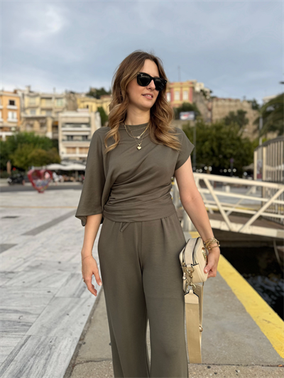 Yarasa Kol Modal Kumaş İkili Haki Takım