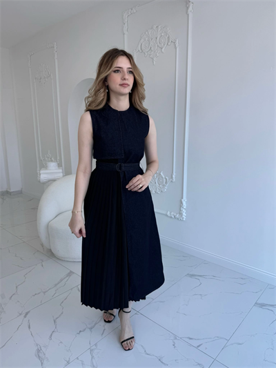 ZR Model Kot Plise Etek Detaylı Elbise