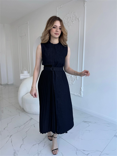 ZR Model Kot Plise Etek Detaylı Elbise