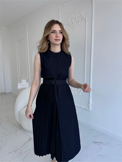 ZR Model Kot Plise Etek Detaylı Elbise